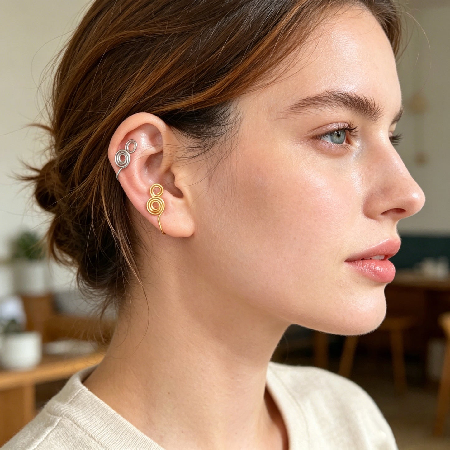 2pcs Gold Silver Spiral Coil Ear Cuff Earrings Minimalist Geometric Ear Clips