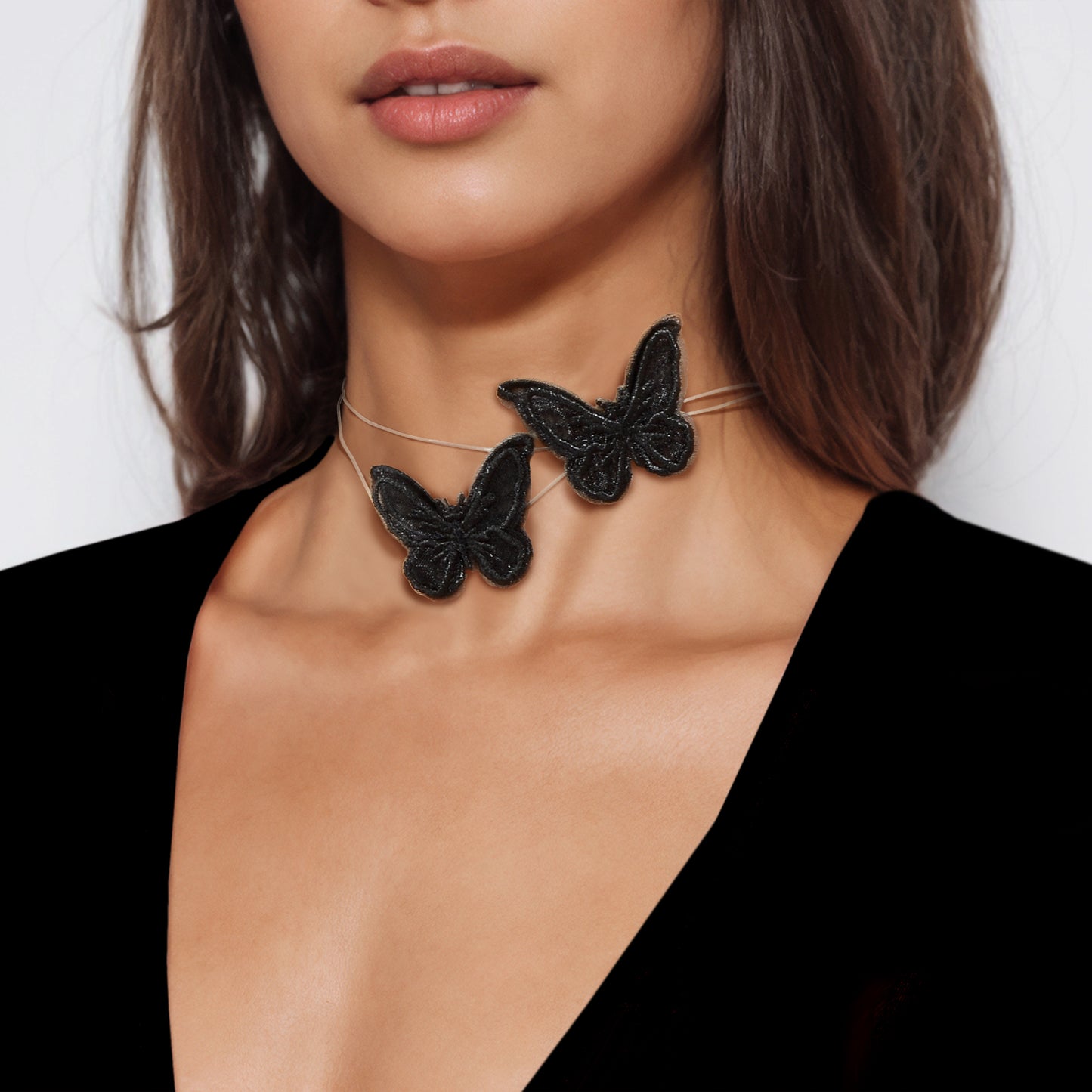 Double Layer Transparent Cord Lace Butterfly Choker Necklace Women Collar Gift