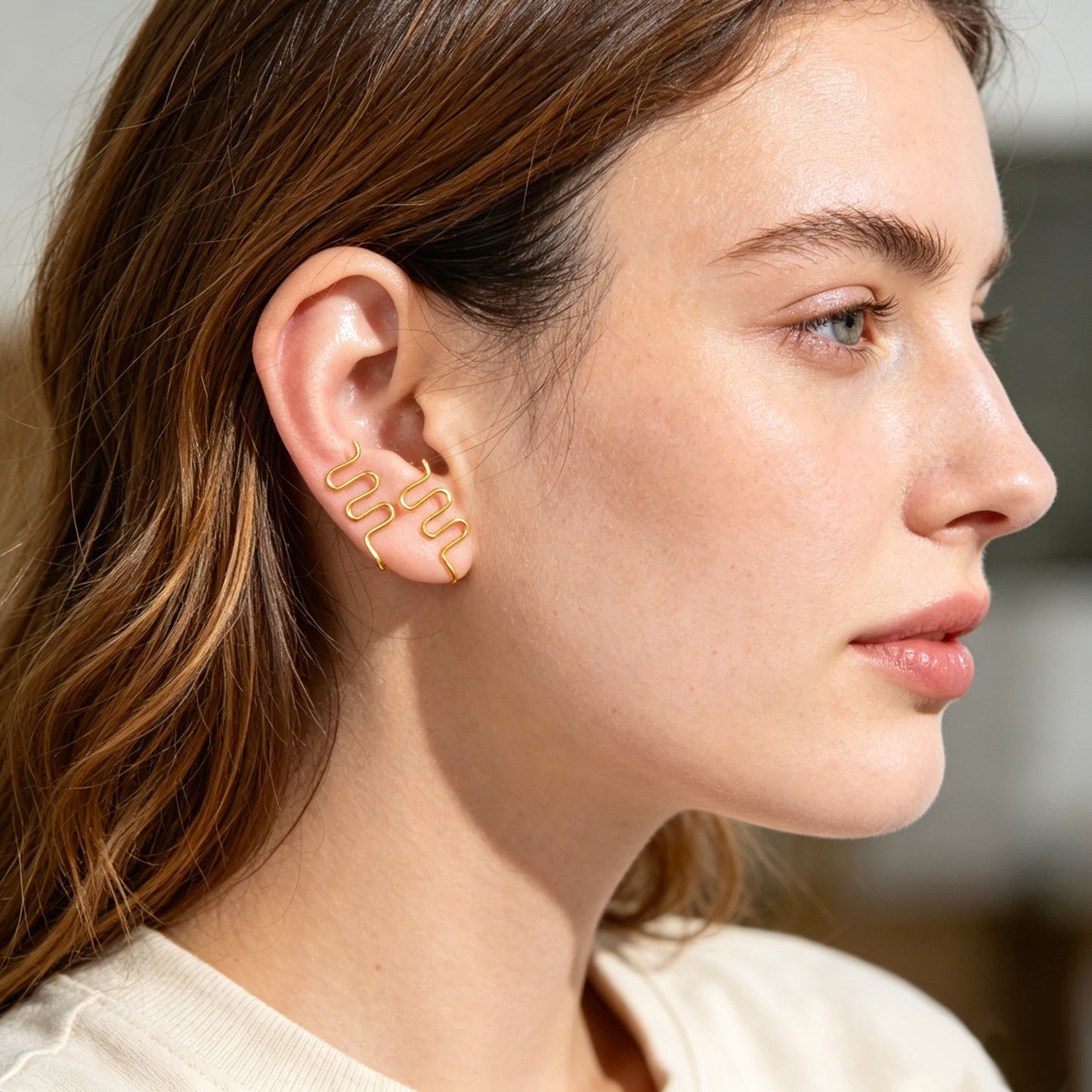 2pcs Personality Gold Wavy Line Ear Cuff Earring Music festival Street Jewellery