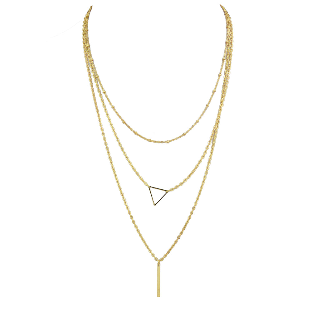 Multi-layer Gold Silver Chain Triangle Bar Charm Necklace Party Daily Jewellery