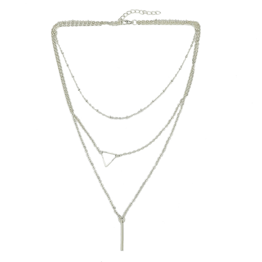 Multi-layer Gold Silver Chain Triangle Bar Charm Necklace Party Daily Jewellery
