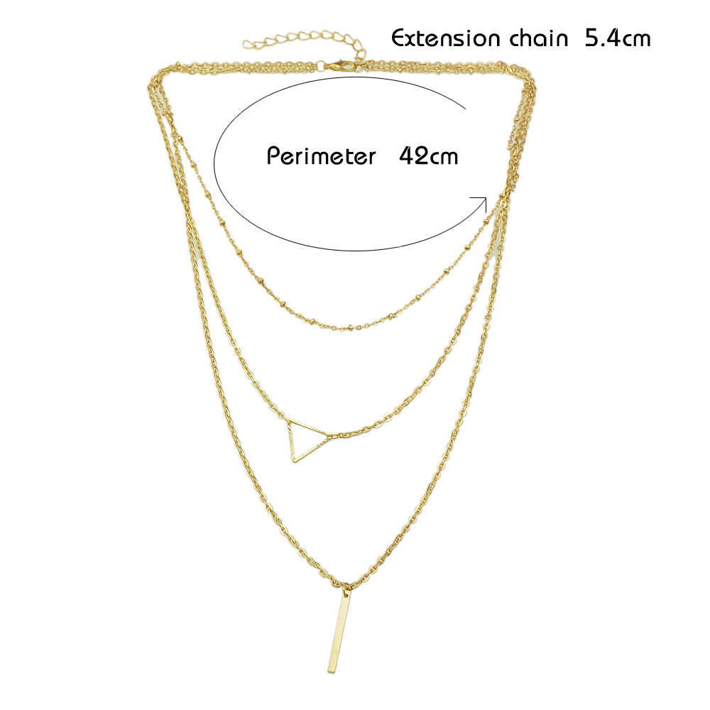 Multi-layer Gold Silver Chain Triangle Bar Charm Necklace Party Daily Jewellery