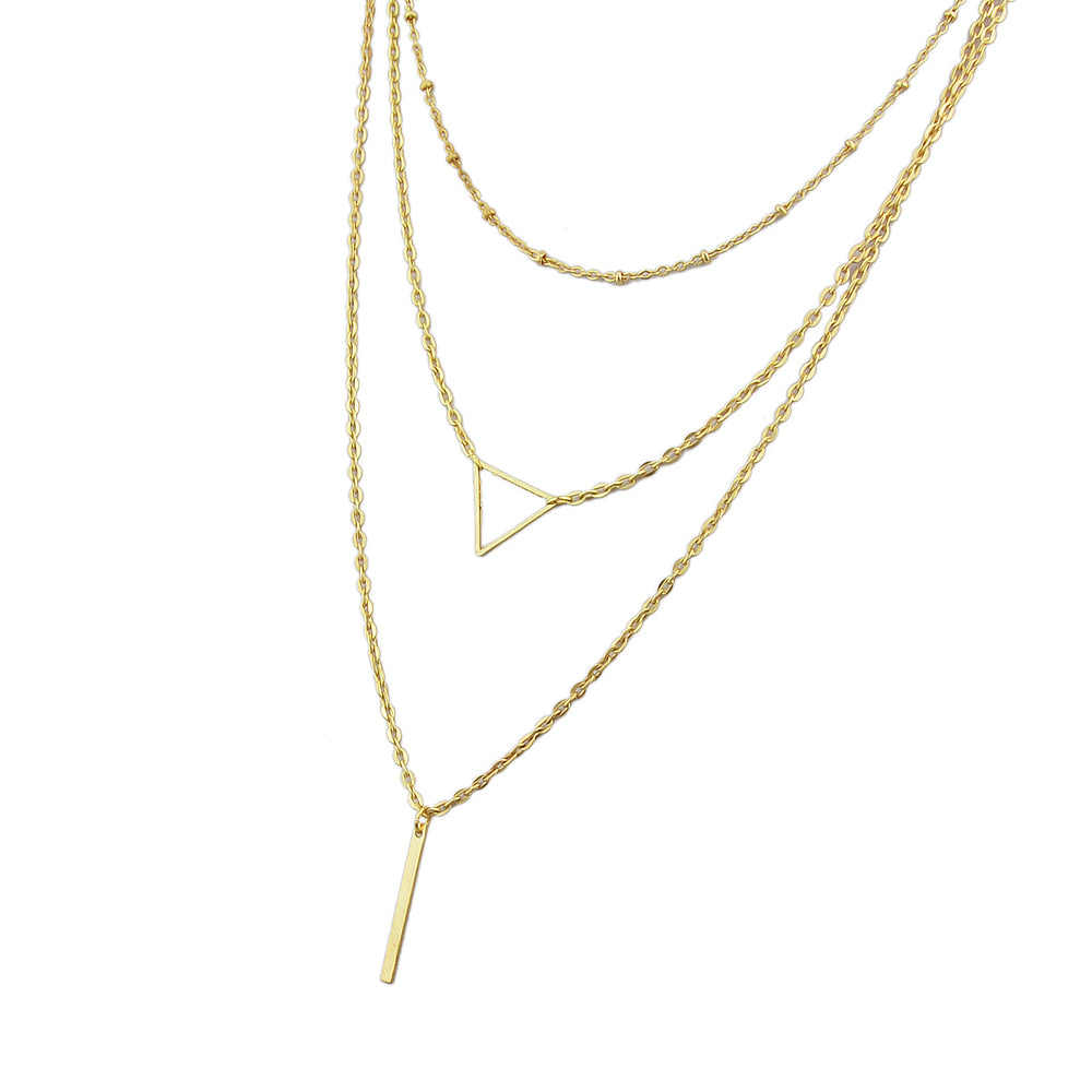 Multi-layer Gold Silver Chain Triangle Bar Charm Necklace Party Daily Jewellery