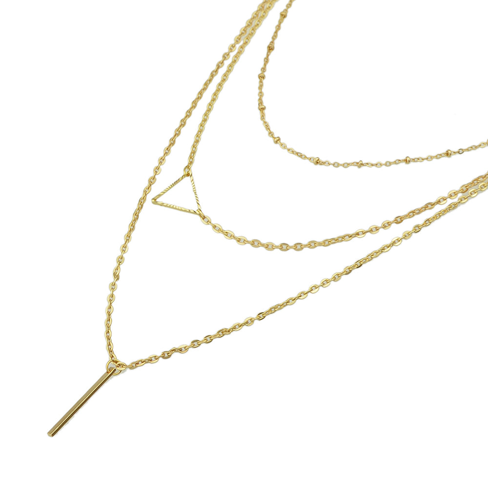 Multi-layer Gold Silver Chain Triangle Bar Charm Necklace Party Daily Jewellery