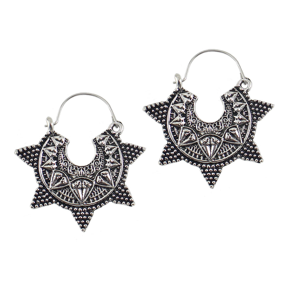 Antique Gold Silver Geometric Oxidized Intricate Hoop Dangle Vintage Earrings