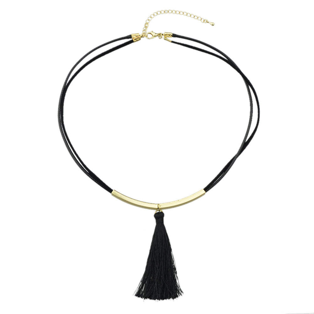 Punk Jewellery Metal Decor Black Pu Leather Tassel Charm Tattoo Choker Necklace