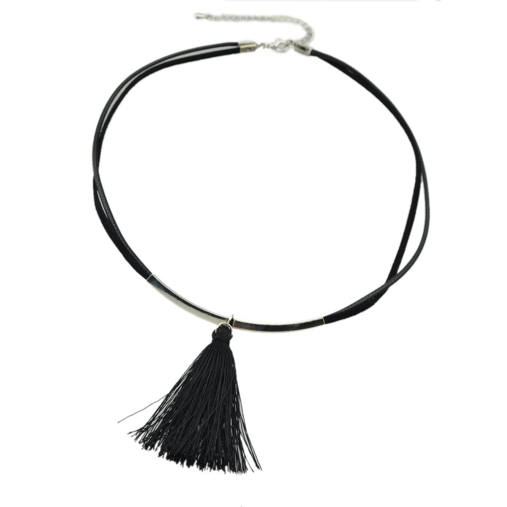 Punk Jewellery Metal Decor Black Pu Leather Tassel Charm Tattoo Choker Necklace