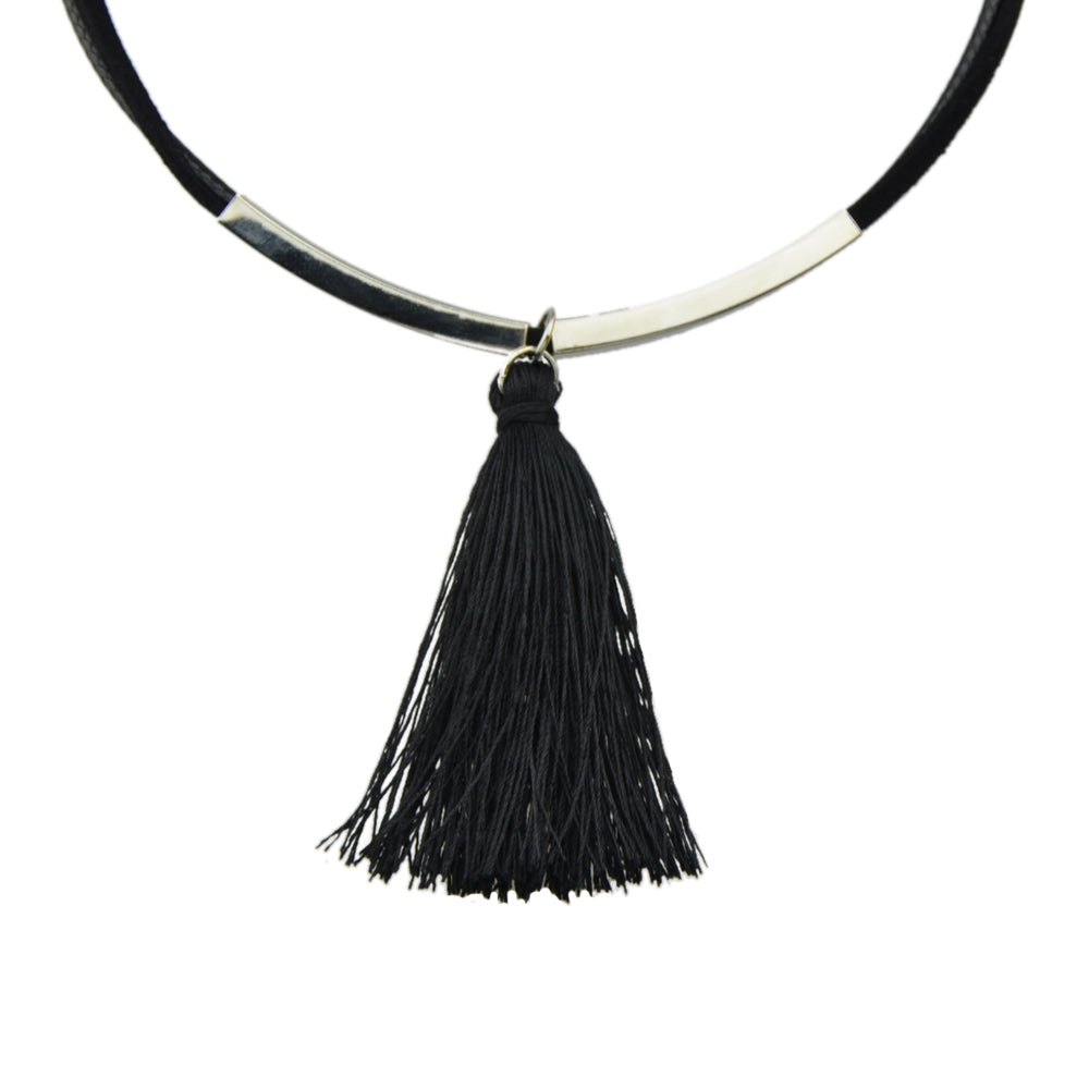 Punk Jewellery Metal Decor Black Pu Leather Tassel Charm Tattoo Choker Necklace