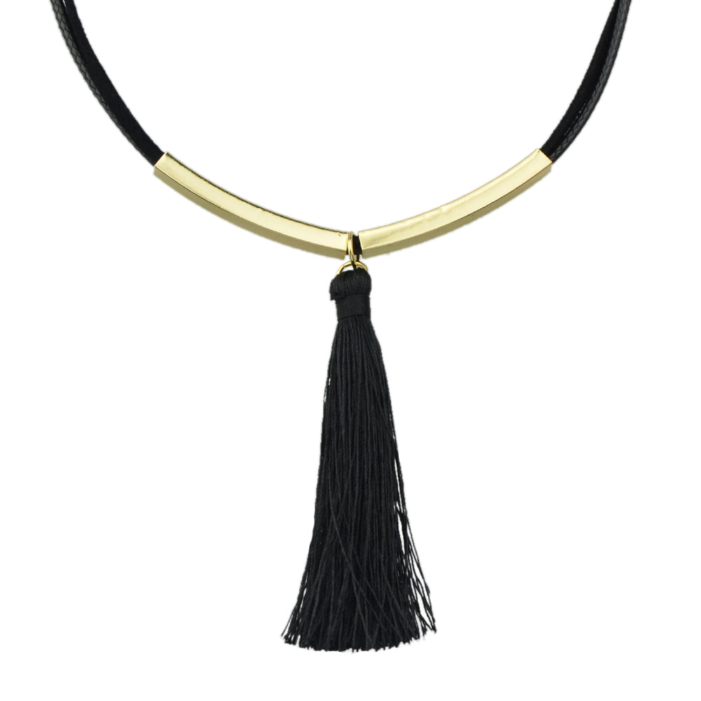 Punk Jewellery Metal Decor Black Pu Leather Tassel Charm Tattoo Choker Necklace