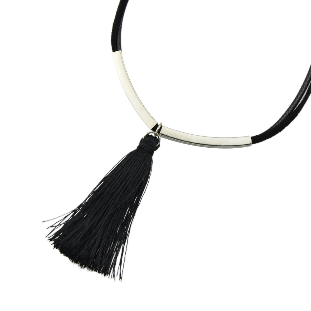 Punk Jewellery Metal Decor Black Pu Leather Tassel Charm Tattoo Choker Necklace