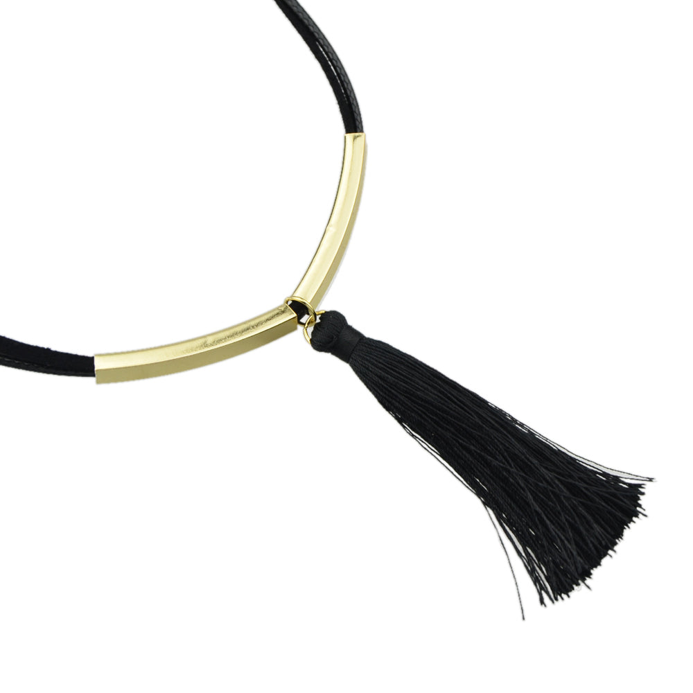 Punk Jewellery Metal Decor Black Pu Leather Tassel Charm Tattoo Choker Necklace