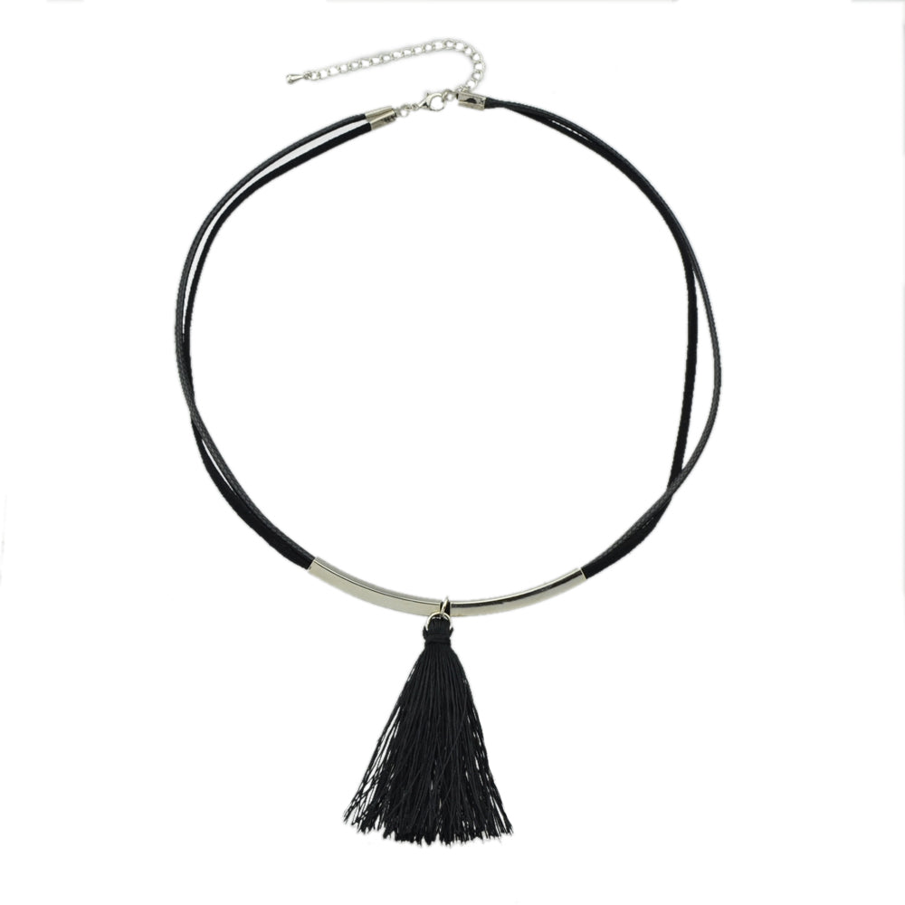 Punk Jewellery Metal Decor Black Pu Leather Tassel Charm Tattoo Choker Necklace