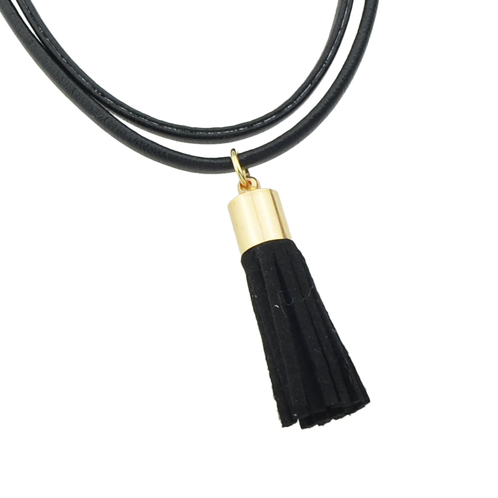 Punk 90s Black Pu Leather Tassel Charm Tattoo Choker Necklace Statement Collar