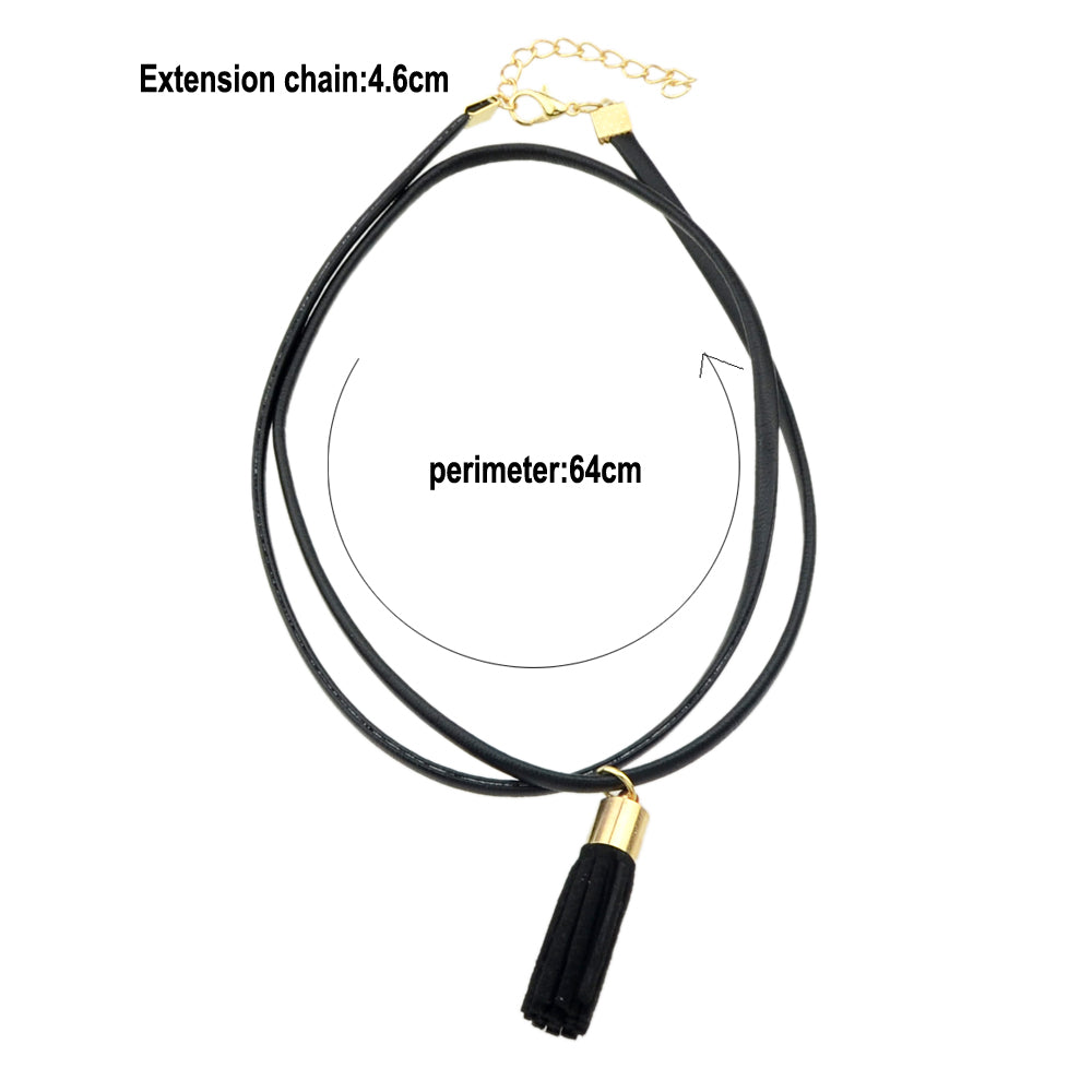 Punk 90s Black Pu Leather Tassel Charm Tattoo Choker Necklace Statement Collar