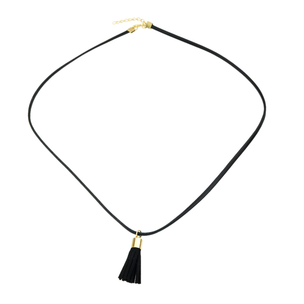 Punk 90s Black Pu Leather Tassel Charm Tattoo Choker Necklace Statement Collar