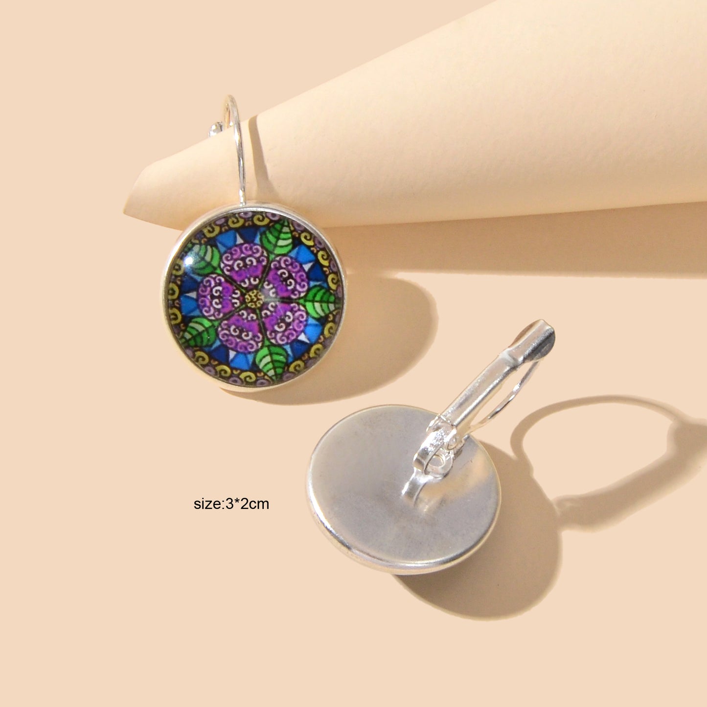 National Style Jewelry Vintage Antique Flower Pattern Round Ethnic Hoop Earrings
