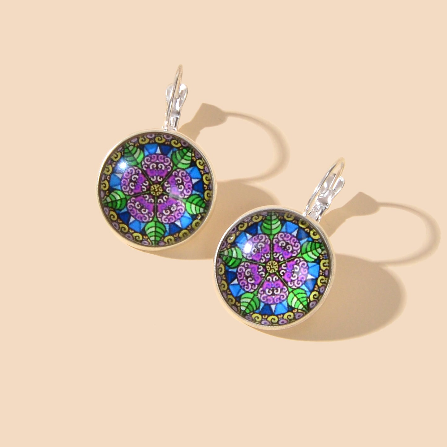 National Style Jewelry Vintage Antique Flower Pattern Round Ethnic Hoop Earrings