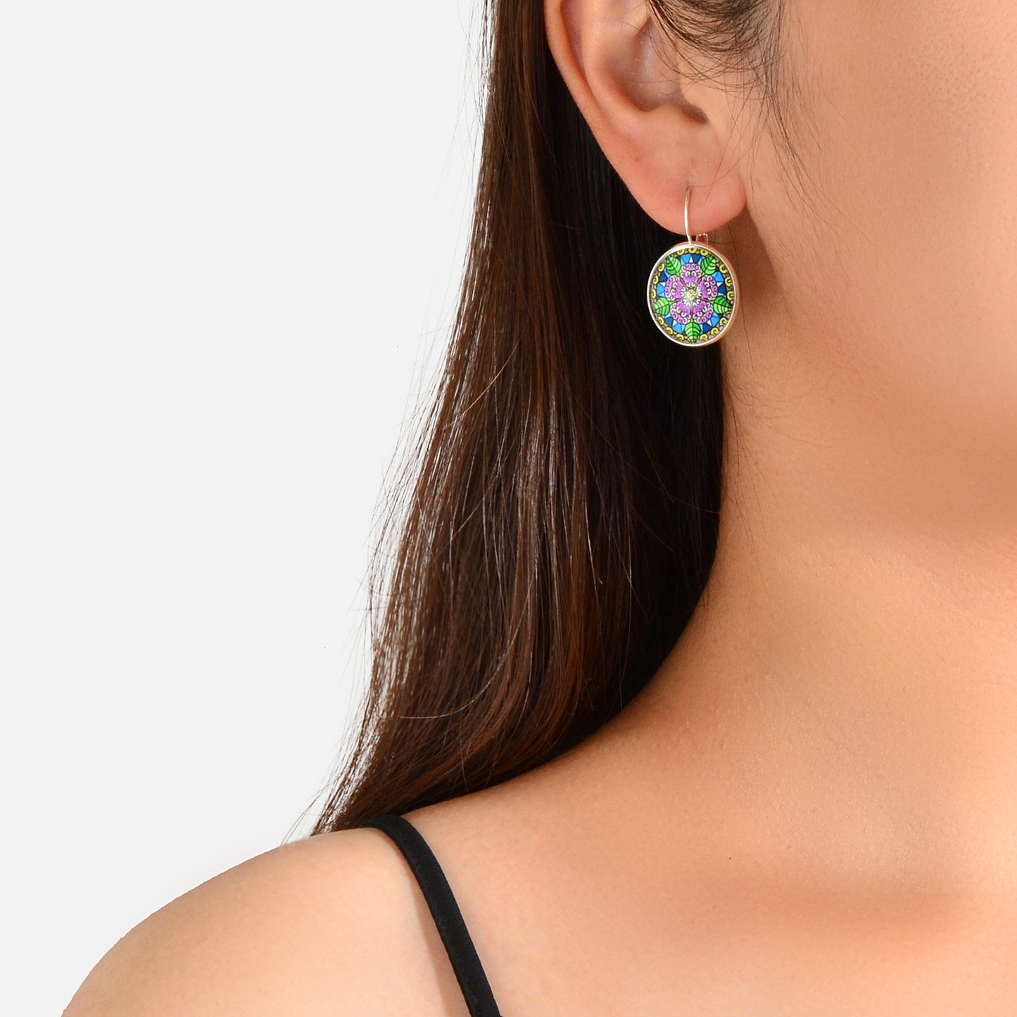 National Style Jewelry Vintage Antique Flower Pattern Round Ethnic Hoop Earrings