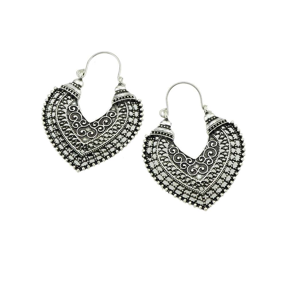 Oxidized Traditional Jewellery Antique Gold Silver Hollow Carved Heart Hoop Earrings