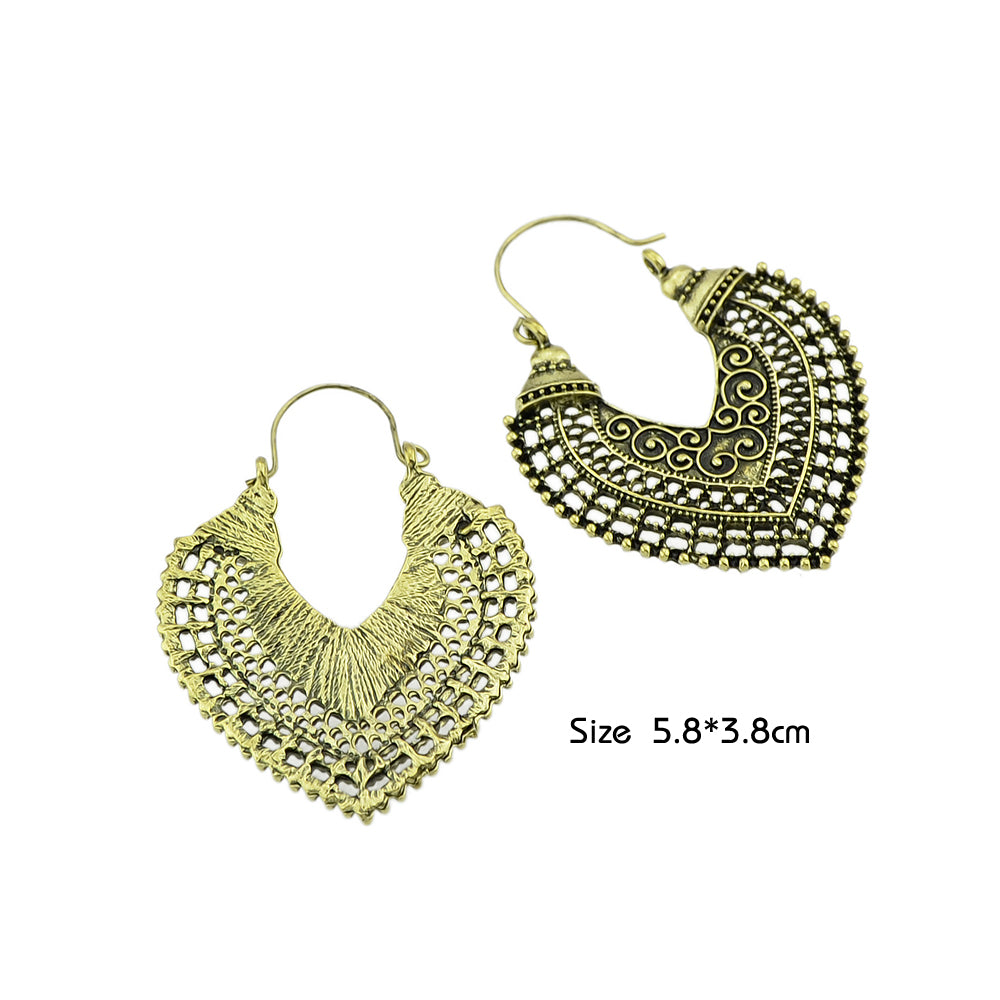 Oxidized Traditional Jewellery Antique Gold Silver Hollow Carved Heart Hoop Earrings