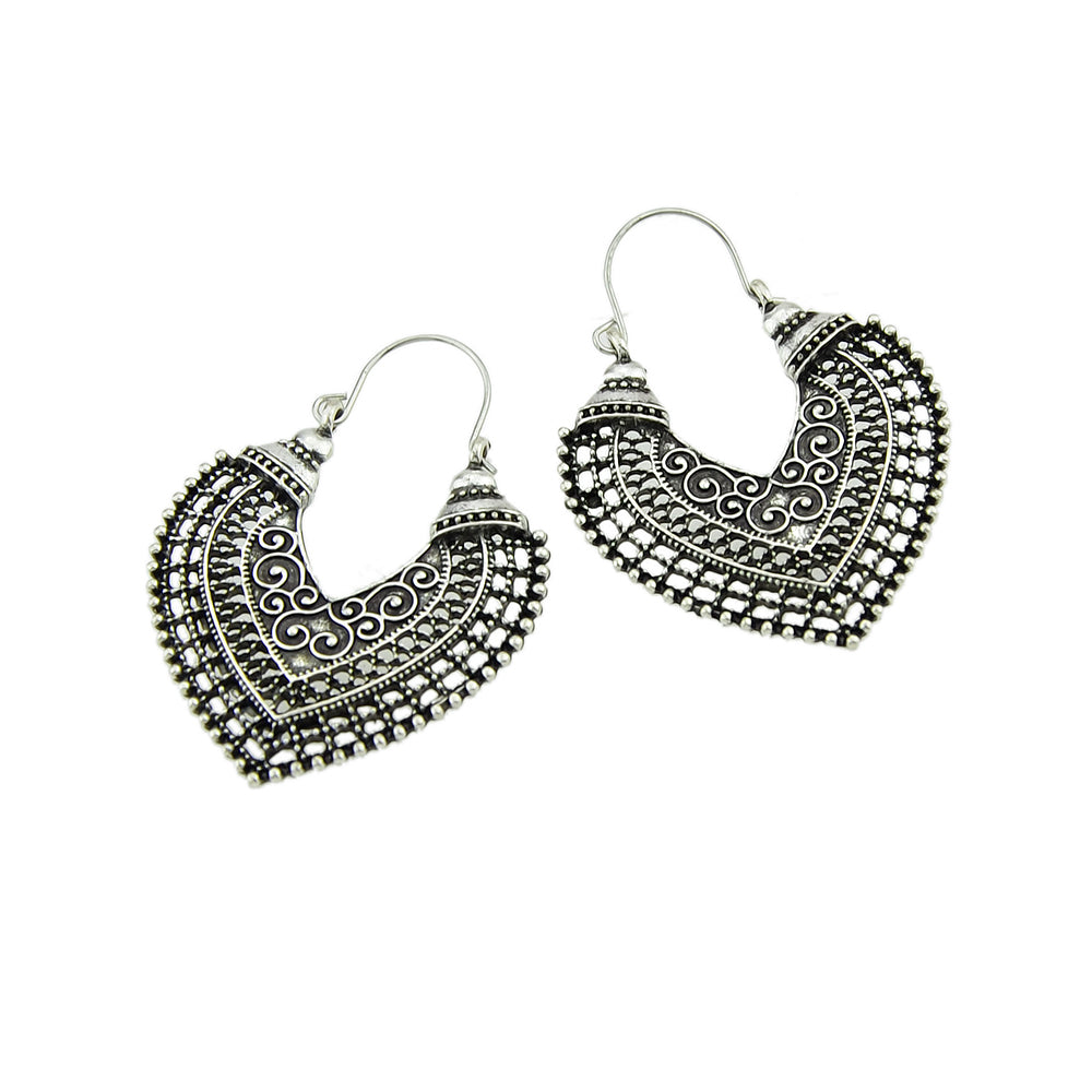 Oxidized Traditional Jewellery Antique Gold Silver Hollow Carved Heart Hoop Earrings