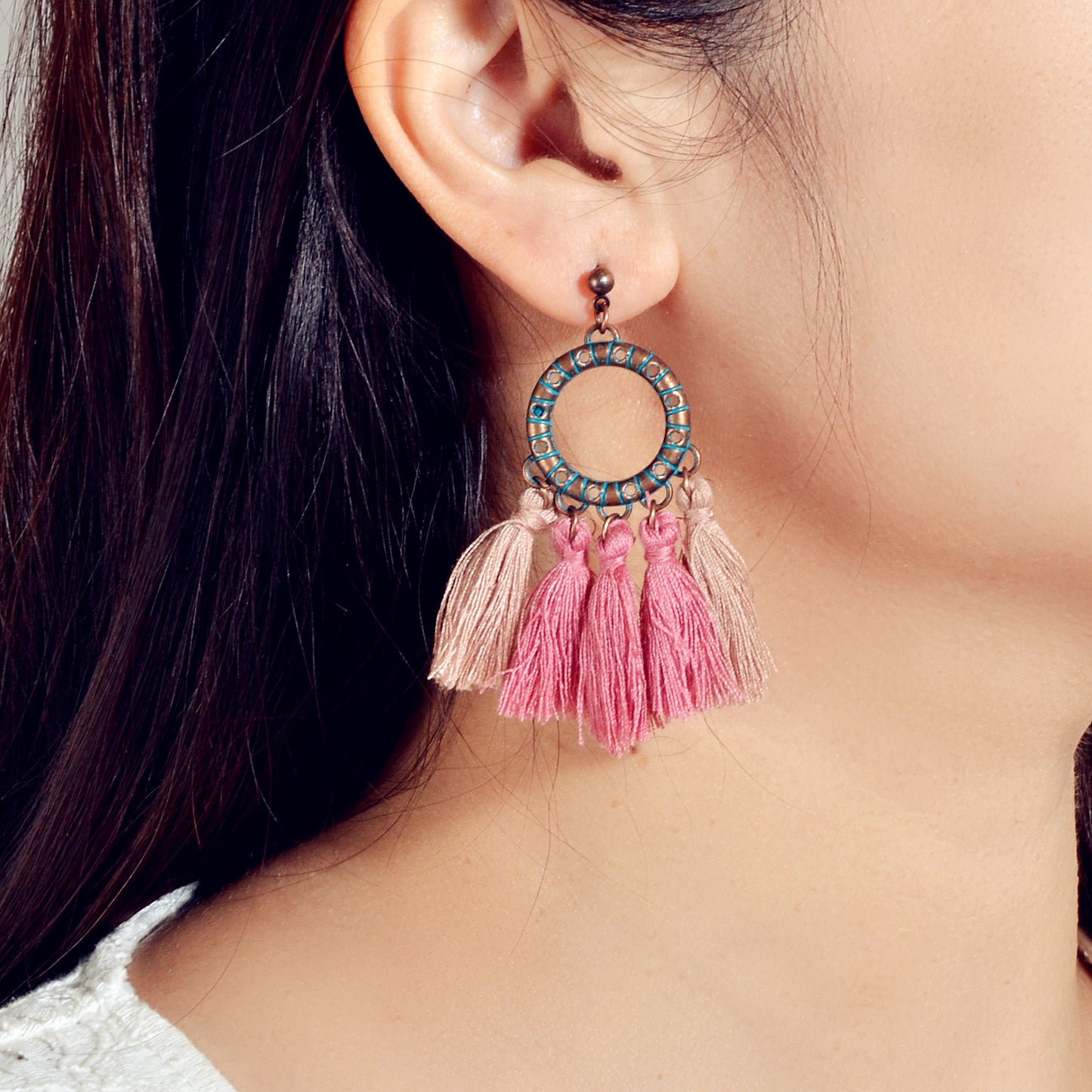 Pink Tassel Dangle Bohemian Earrings Women Girls Teen Ethnic Traditional Jewelry