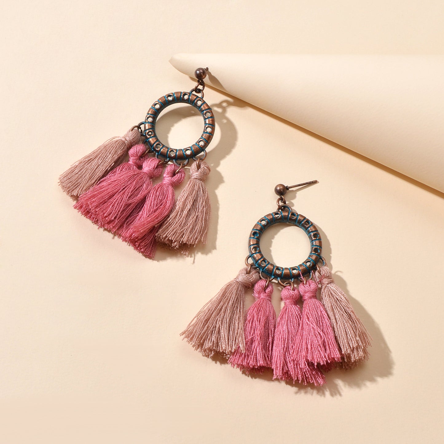 Pink Tassel Dangle Bohemian Earrings Women Girls Teen Ethnic Traditional Jewelry