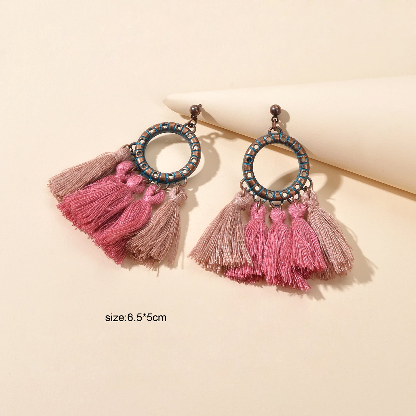 Pink Tassel Dangle Bohemian Earrings Women Girls Teen Ethnic Traditional Jewelry