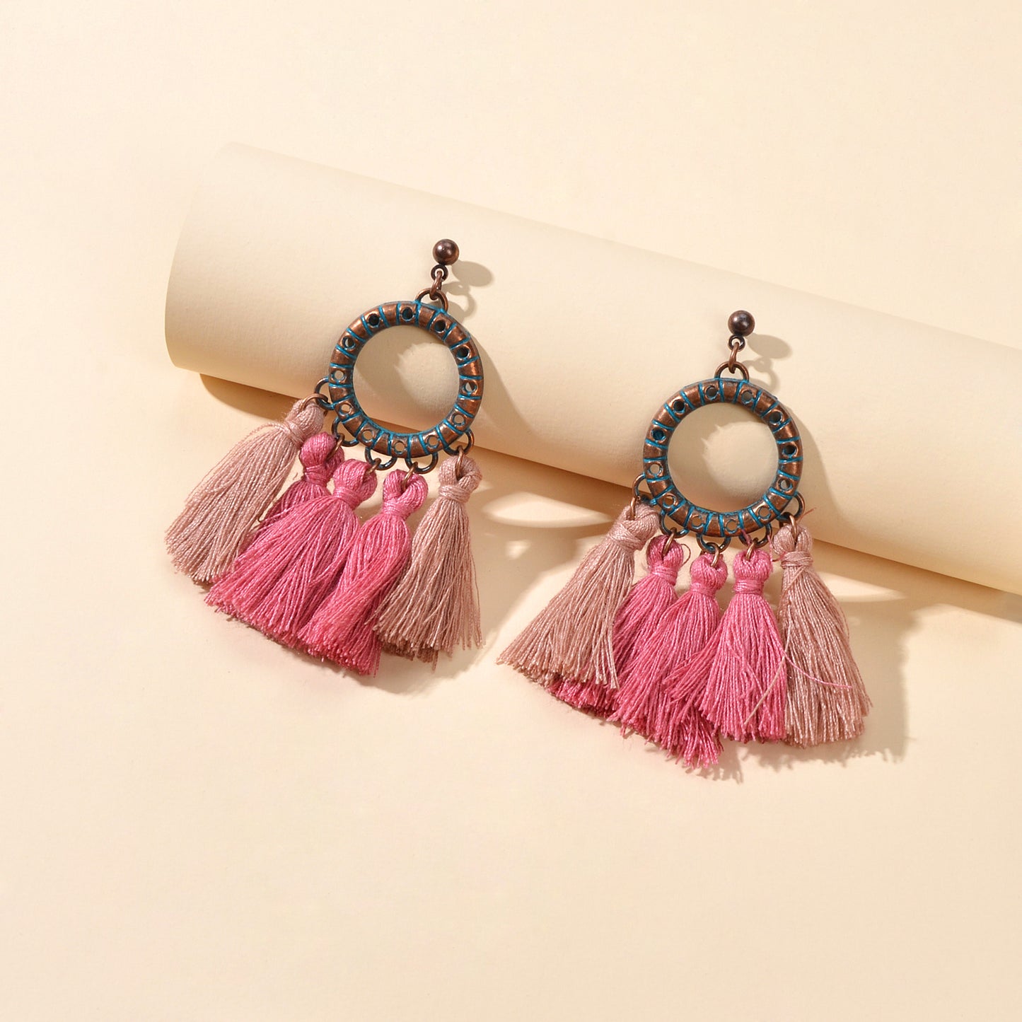 Pink Tassel Dangle Bohemian Earrings Women Girls Teen Ethnic Traditional Jewelry
