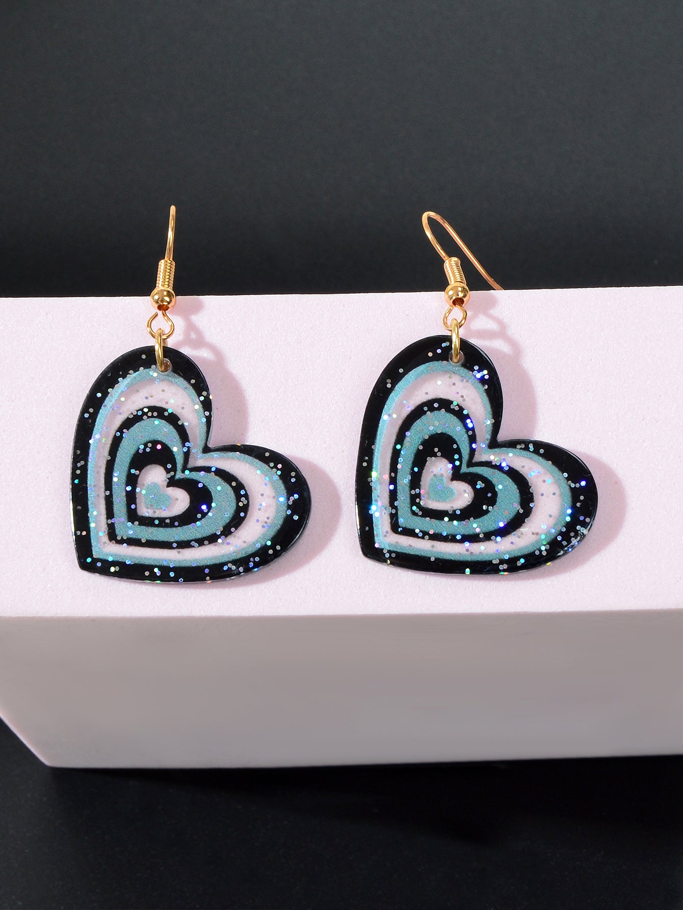 Colorful Sparkling Glittery Heart Pendant Earrings Radiant Glamour Party Jewelry