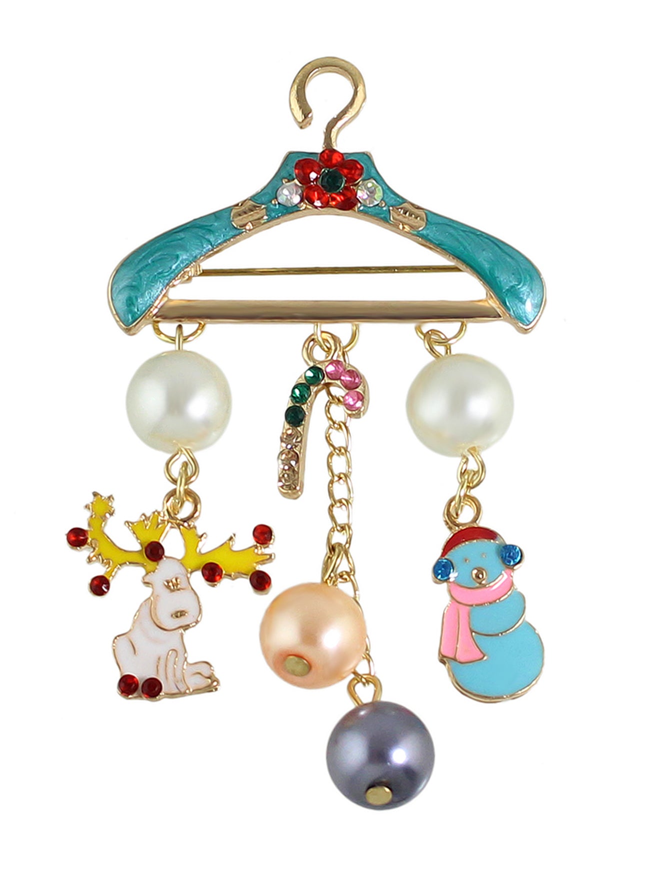 Christmas Pearl Snowman Candy Cane Colorful Coat Hanger Reindeer Brooch Deer Pin