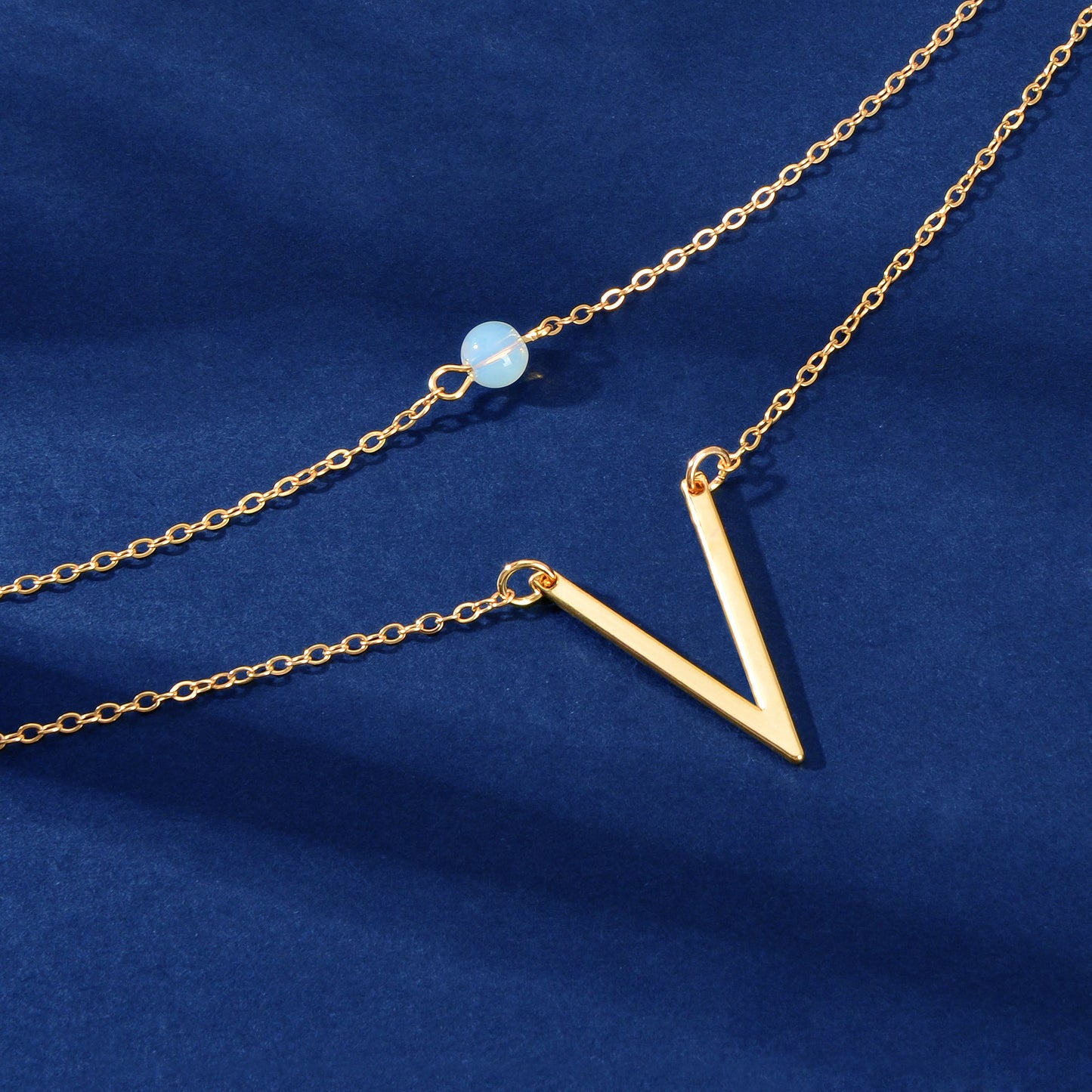 Double layer Gold Chain Letter V Shape Geometric Pendant Necklace Jewellery Gift