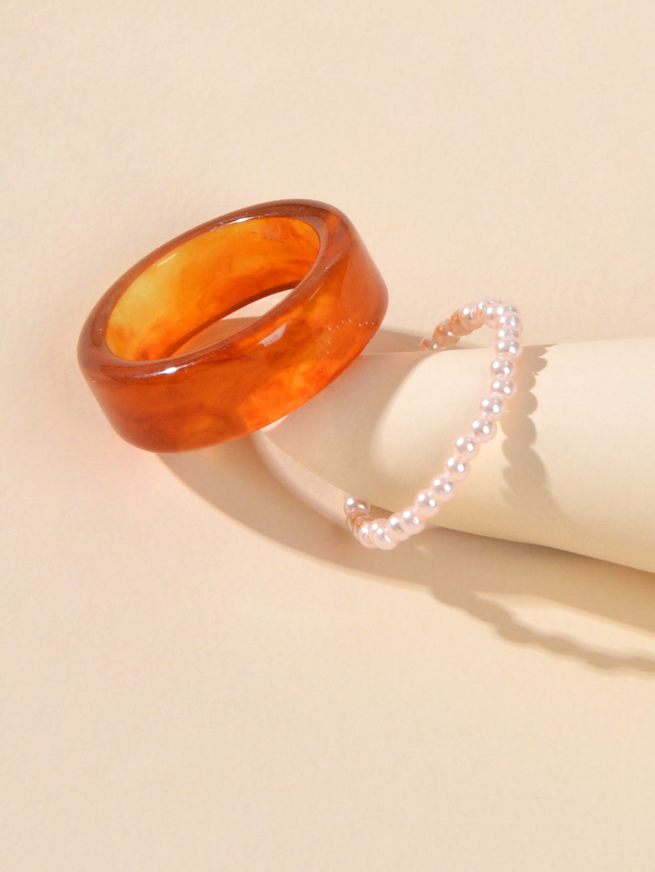 2pcs Pearl Elastic Resin Transparent Trendy Chunky Multiple Rings Bulk Pack Gift
