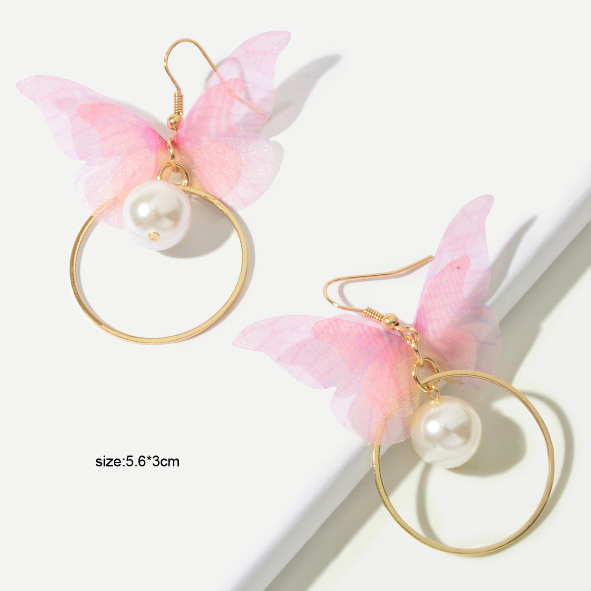 Pearl Beads Gold Circle Pink Butterfly Charm Earrings Best Friends Funny Gifts