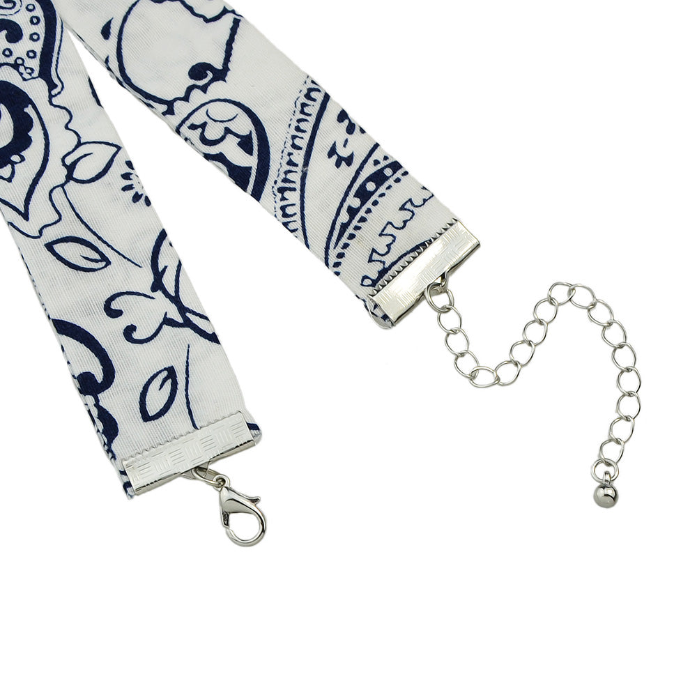 Boho Chic Jewelry 90s Blue Geometric Pattern Cloth Short Choker Necklace Collar