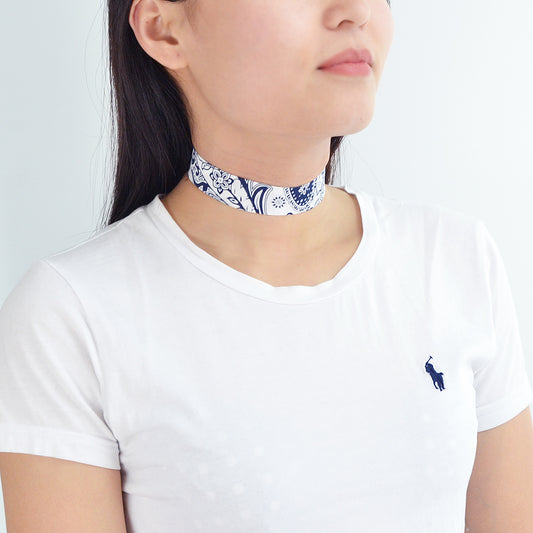 Boho Chic Jewelry 90s Blue Geometric Pattern Cloth Short Choker Necklace Collar