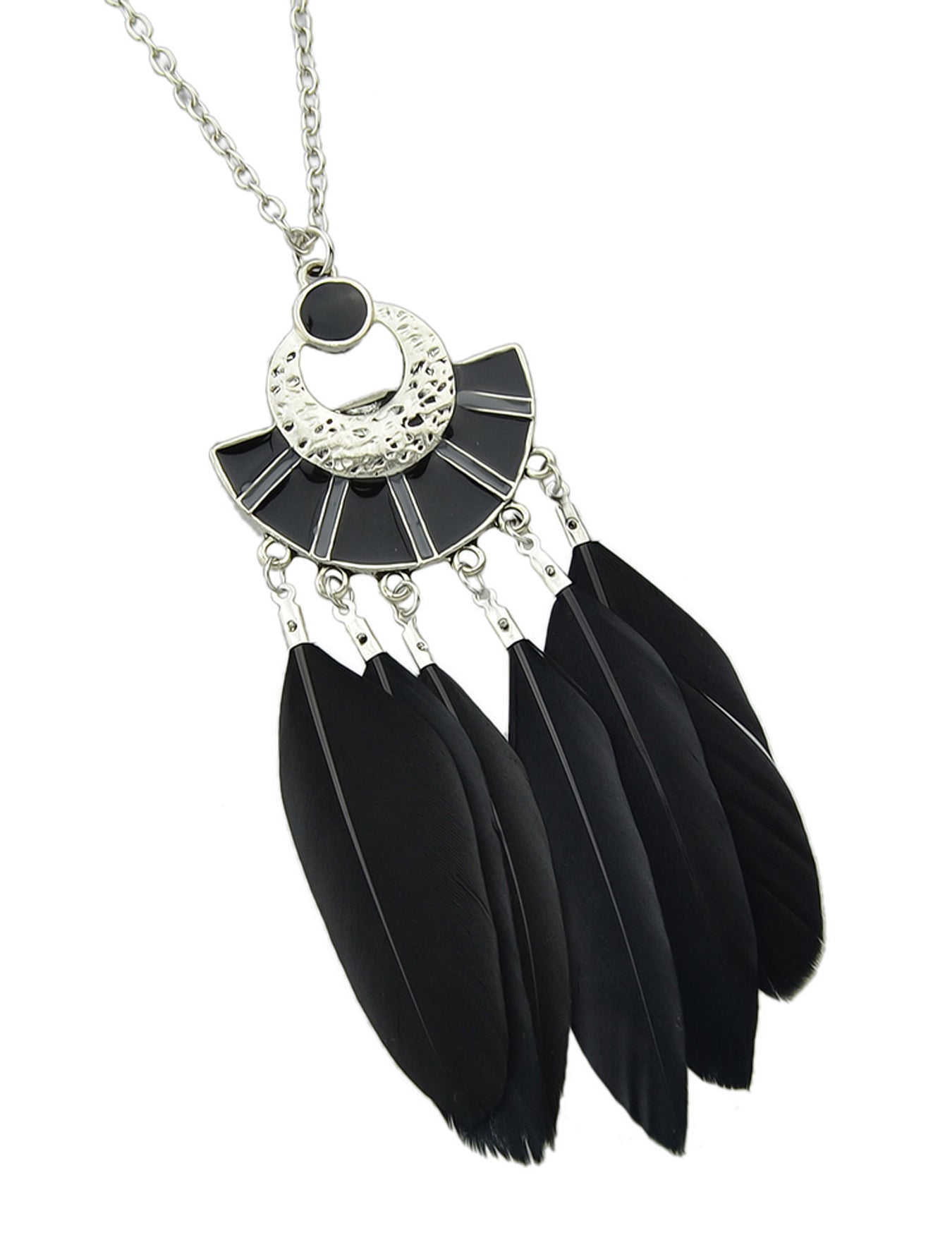 Ethnic Bohemian Traditional Jewellery Silver Long Chain Feather Shape Necklace