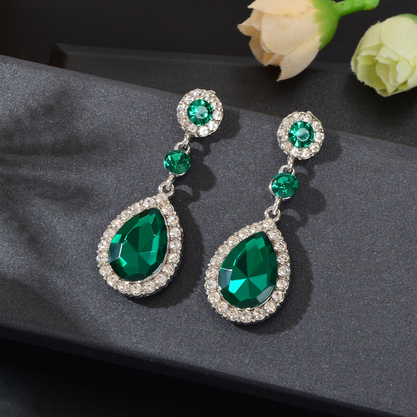 Gorgeous Acrylic Rhinestone Decor Water Drop Dangle Earrings Wedding Party Jewelry