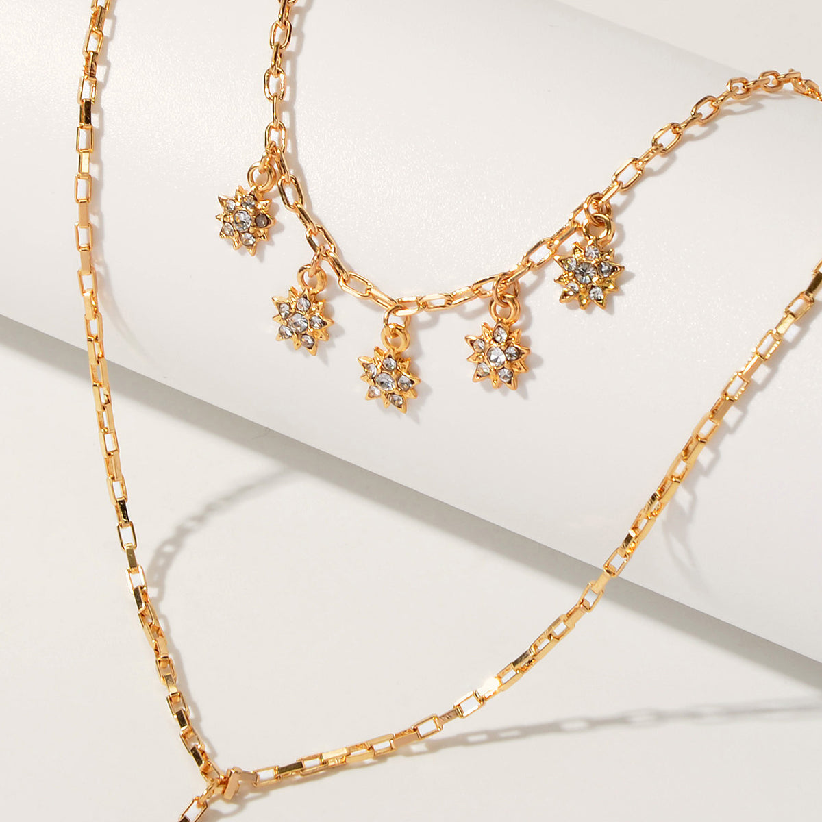 Trendy Jewellery Rhinestone Double layer Gold Chain Star Charm Y shape Necklace