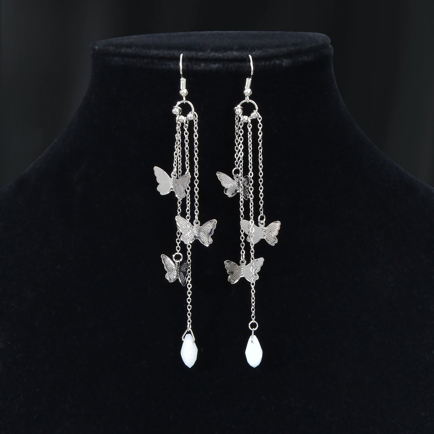 Silvery Chain Star Butterfly Charm Necklace Long Chain Tassel Butterfly Earrings Party Jewelry set