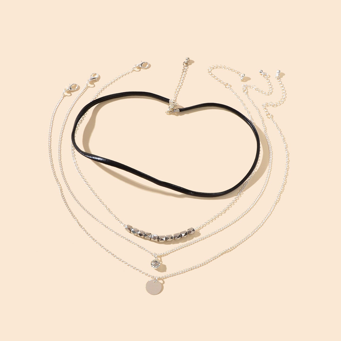 Punk Style 4pcs 90s Black Pu Leather Choker Gold Chain Round Disc Charm Necklace