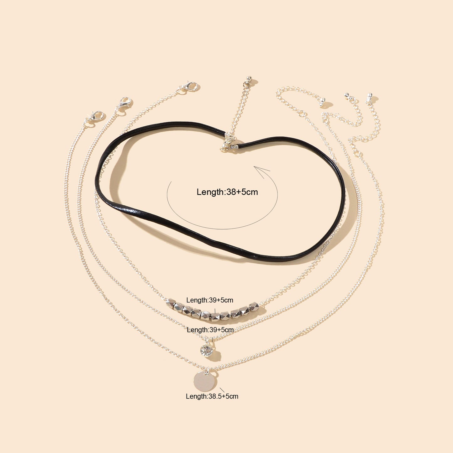 Punk Style 4pcs 90s Black Pu Leather Choker Gold Chain Round Disc Charm Necklace