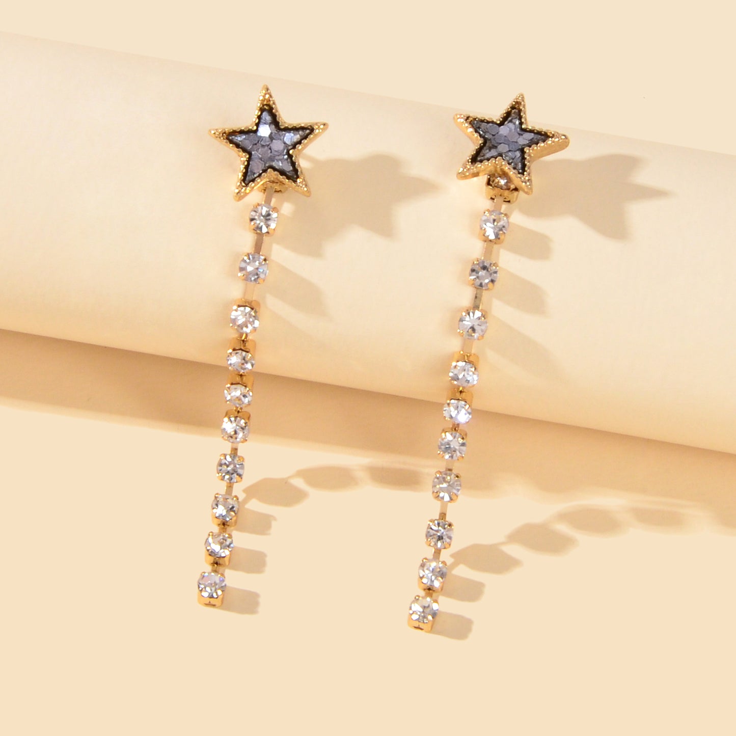 Designer Jewellery Rhinstone Long Chain Sequins Heart Star Earrings Ear Jacket