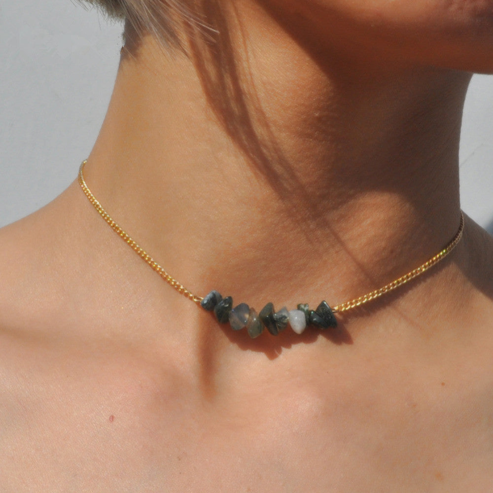 Bohemian Jewelry Gold Chain Irregular Stone Decor Holiday Choker Necklace Collar