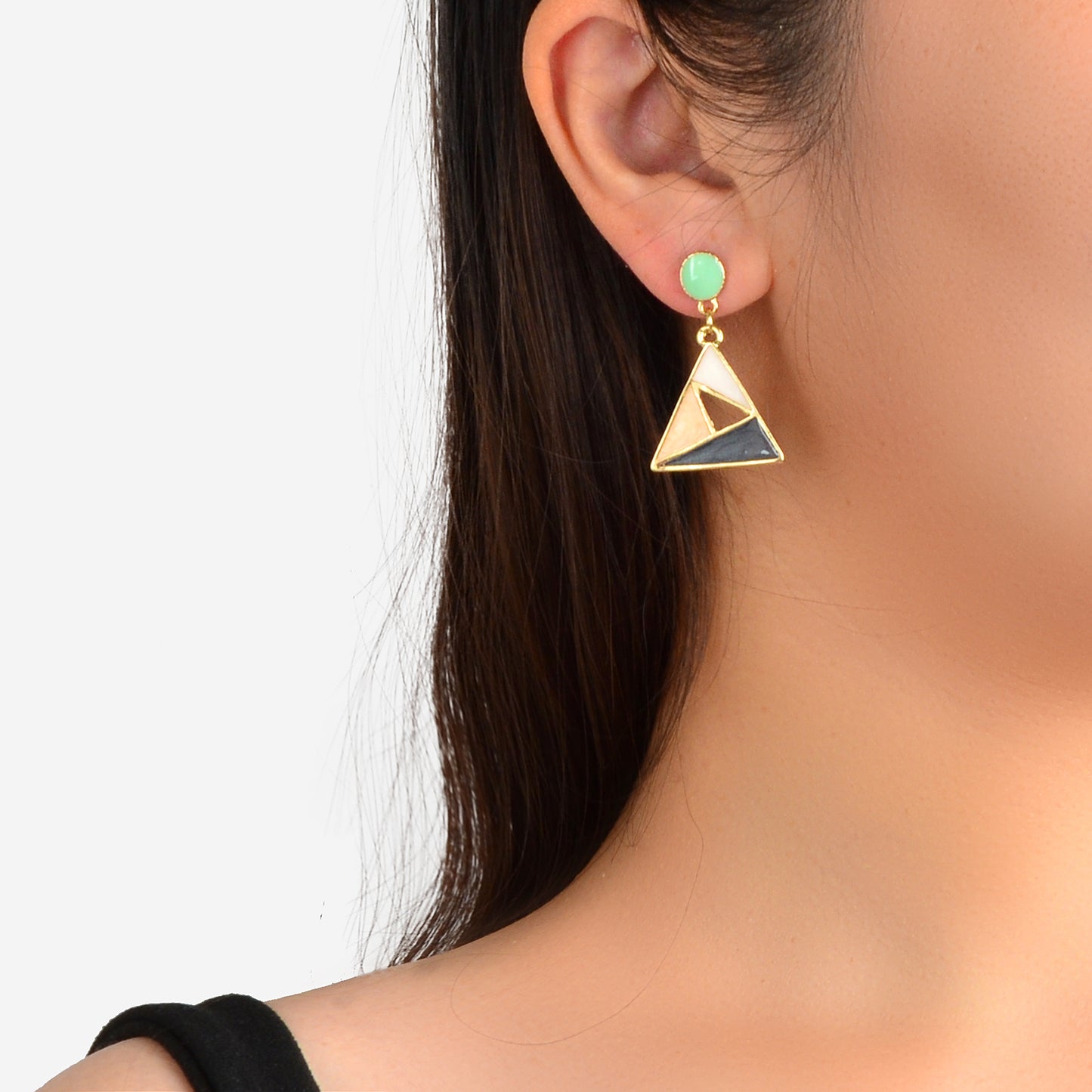 Trendy Multi-colored Enamel Triangle Geometric Dangle Party Designer Earrings