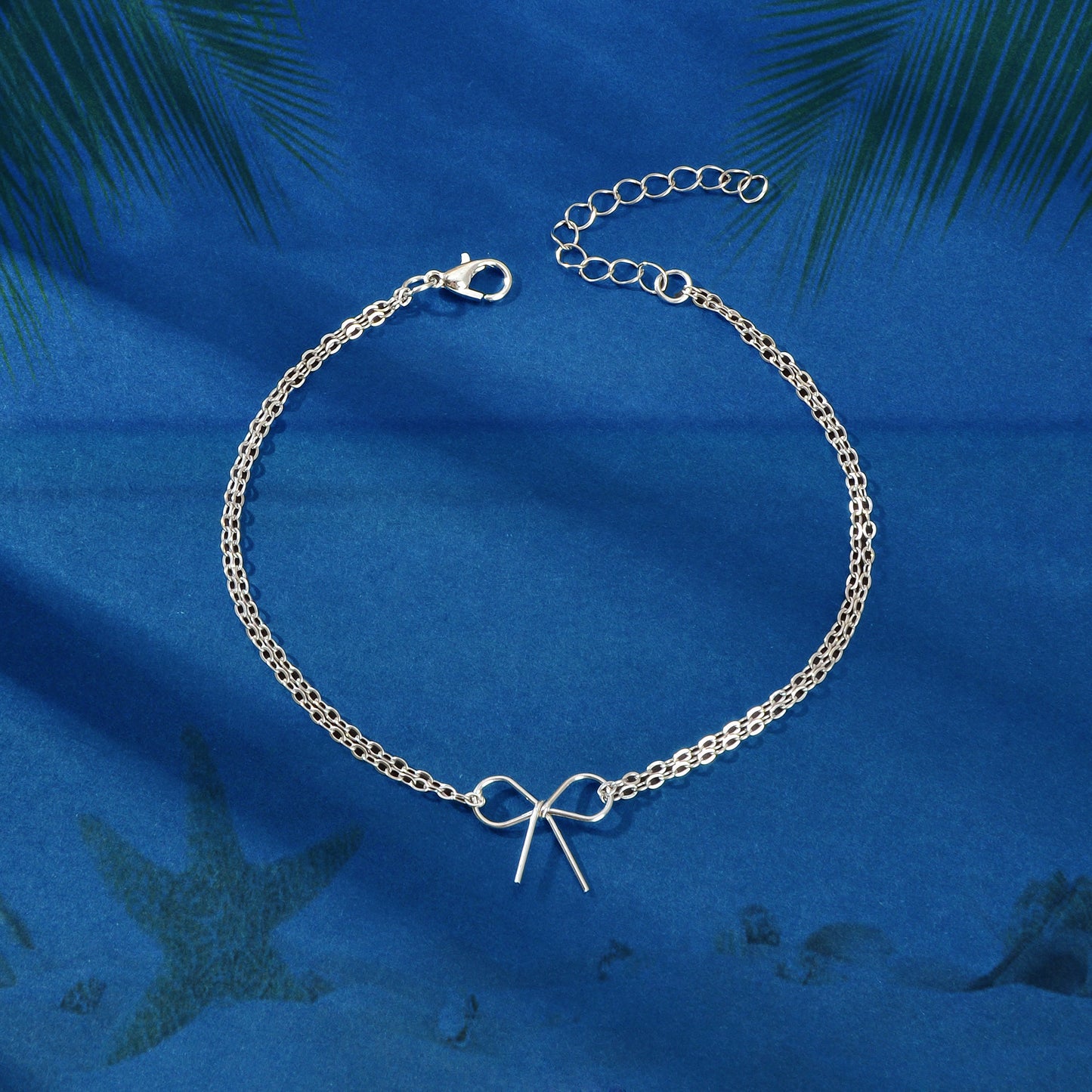 Minimalist Summer Gold Silver Bow Double Layer Chain Anklet Holiday Foot Jewelry