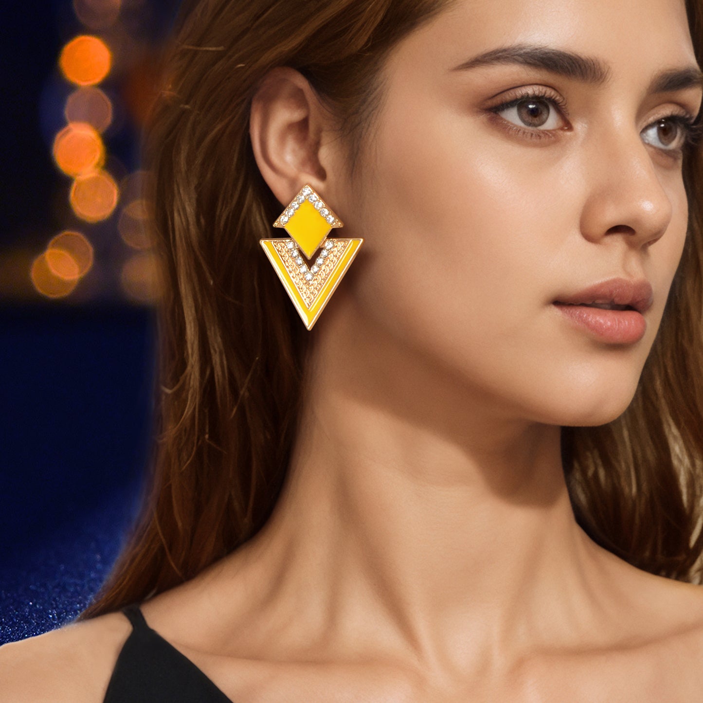 Costume Jewellery Rhinestone Enamel Triangle Geometric Stud Bridal Earrings Gift