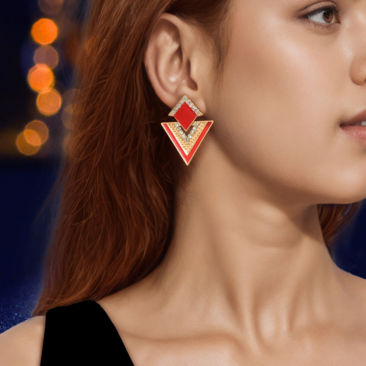 Costume Jewellery Rhinestone Enamel Triangle Geometric Stud Bridal Earrings Gift