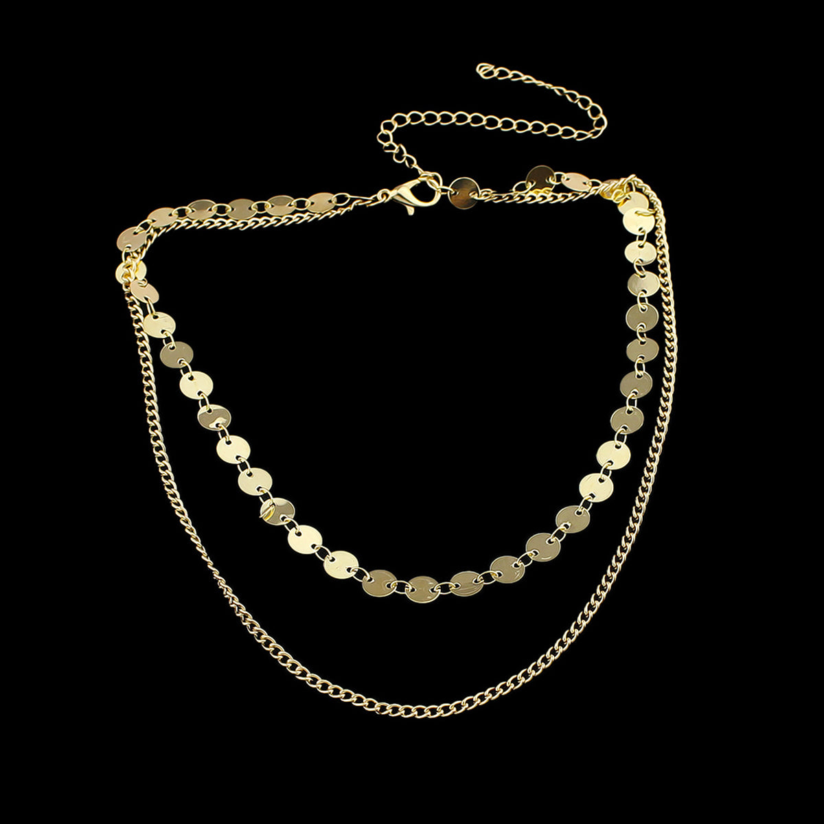 Beautiful Ladies Jewelry Double layer Disc Chain Short Collar Clavicle Necklace