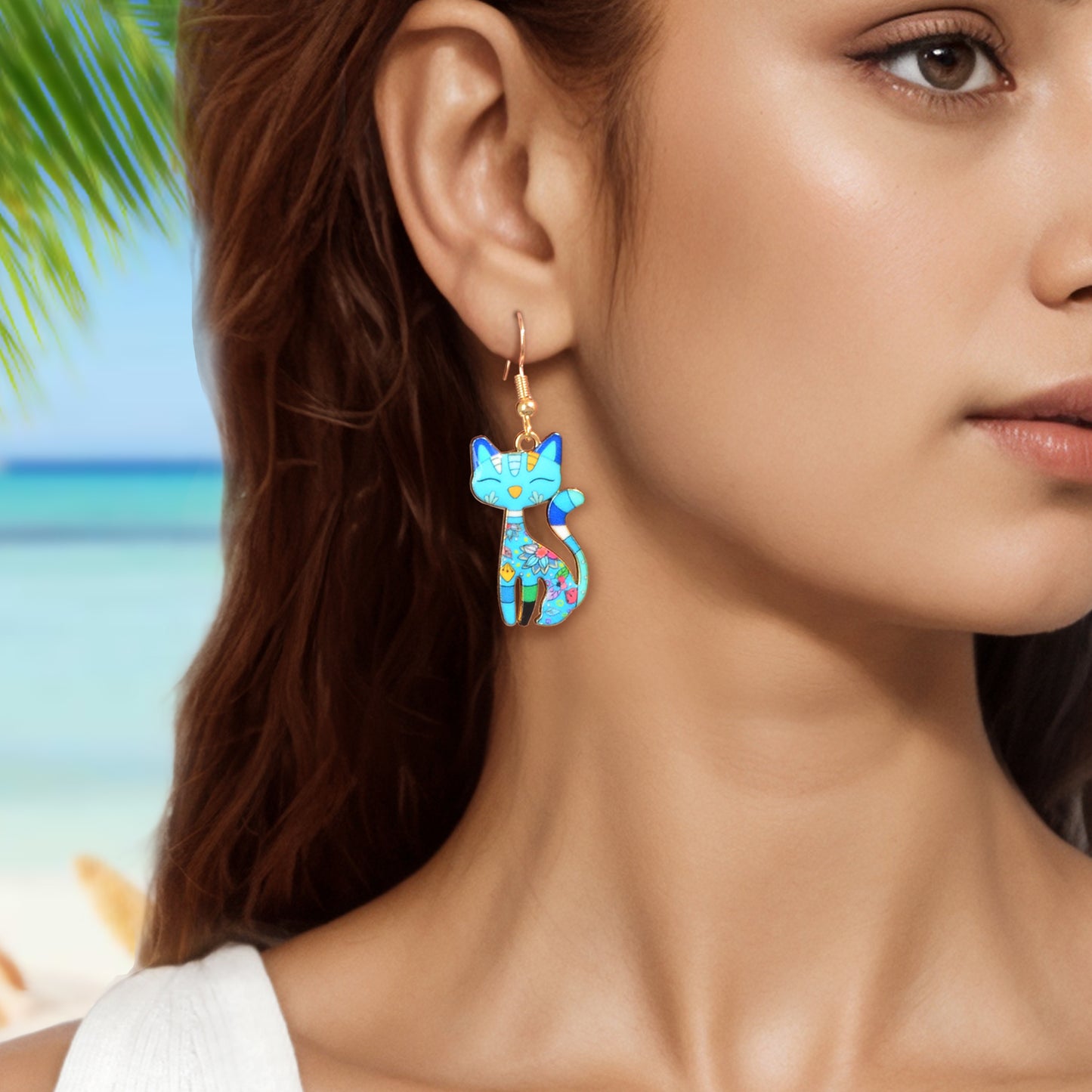Lovely Colorful Cartoon Cat Design Animal Dangle Earrings Party Holiday Jewelry